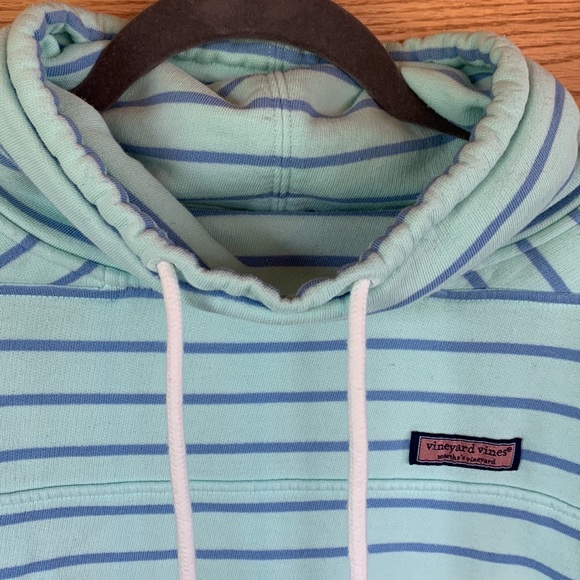 Mint Green Striped Vineyard Vines Cowl Neck Pullover Sweatshirt - Picture 2 of 6